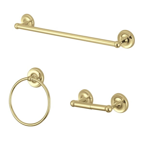 Victorian 3-Piece Bathroom Accessory Set, Polished Brass